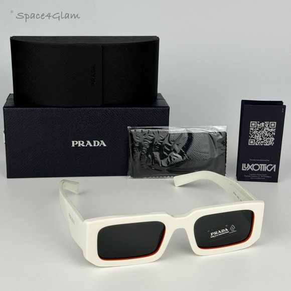 NEW Prada PR06YS 17M5S0 Talc Orange Dark Grey Rectangle Unisex Sunglasses - Picture 8 of 11